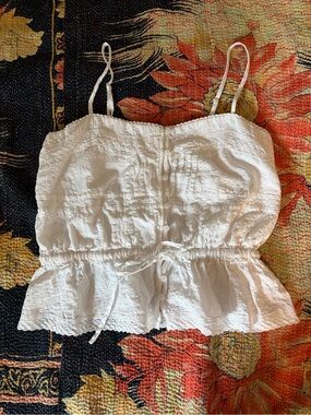 White Cotton Button-Front Peplum Cami Tank